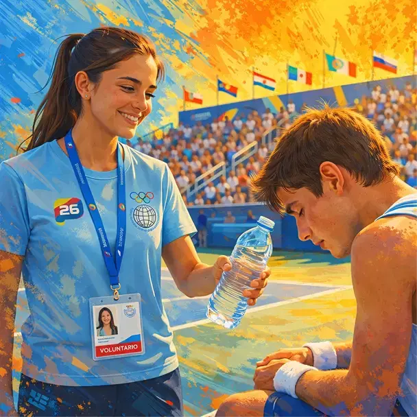 Voluntario dando agua